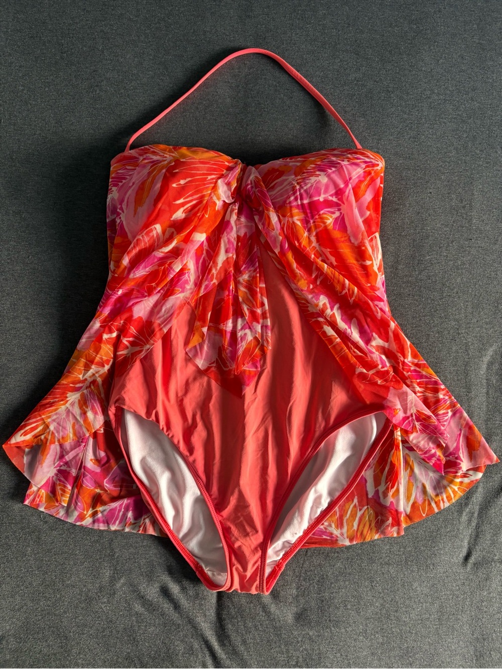 Lauren Ralph Lauren Lush Tropical Neon Print Flyaway One-Piece Halter Swimsuit